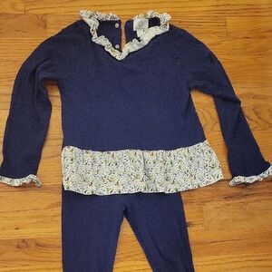 Navy Blue Kids Matching Set with Floral Accents